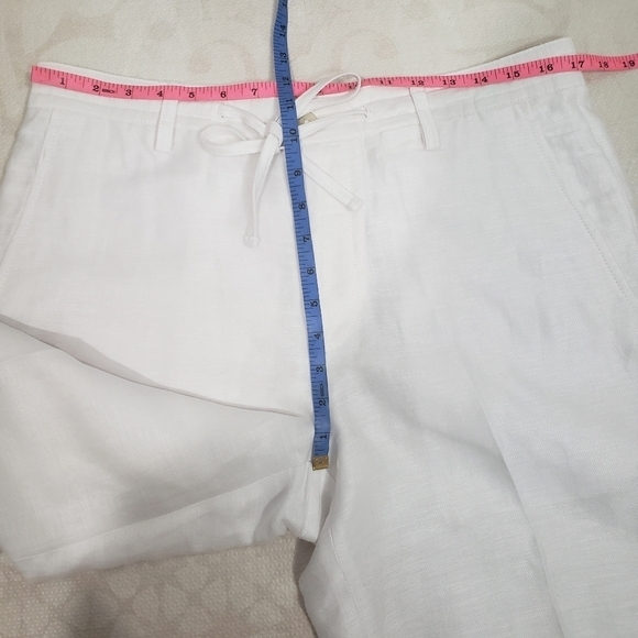 Perry Ellis Linen Blend Women White Cropped Pants Size 32 - Picture 9 of 13